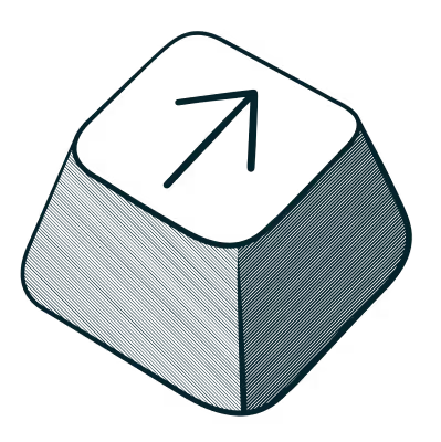 A drawing of a keyboard key with an arrow pointing up