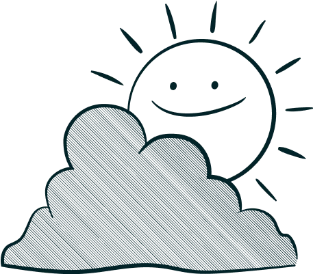 A Drawing of a Sun With a Smiley Face Behind Clouds